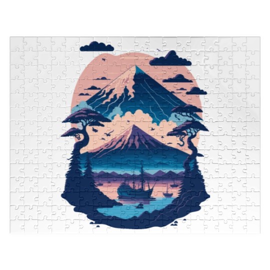 Serene Mount Fuji Sunset Peaceful River Scenery Jigsaw Puzzles