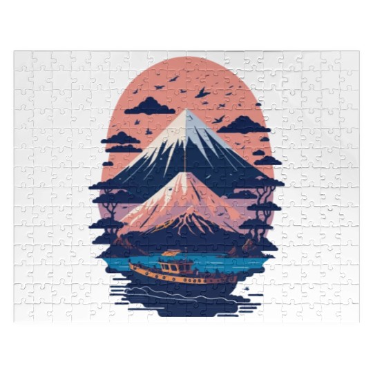 Serene Mount Fuji Sunset Peaceful River Scenery Jigsaw Puzzles