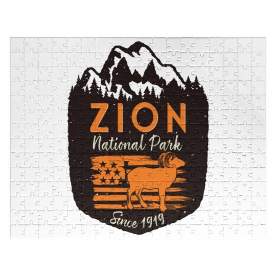 Zion National Park Us Flag Bighorn Sheep Mountains Jigsaw Puzzles