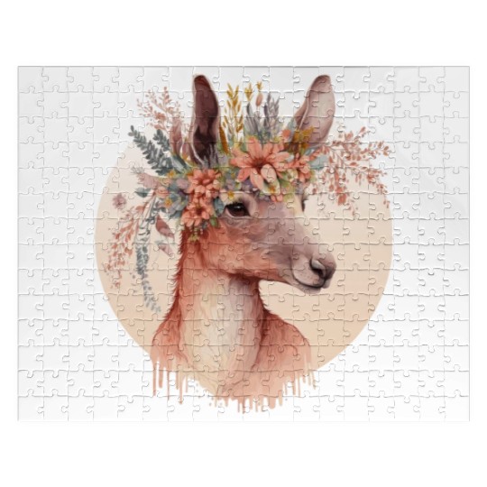 Cute Australian Kangaroo Flower Crown Animal Lover Jigsaw Puzzles