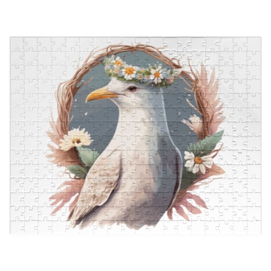 Seagull Bird Flower Crown Floral Seabirds Jigsaw Puzzles