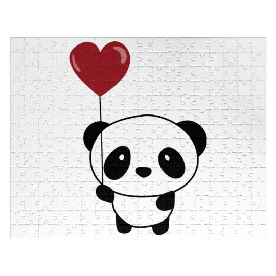 Cute Chibi Panda Valentine Balloon Heart Jigsaw Puzzles