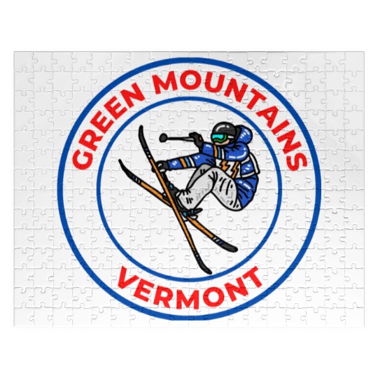Retro Skiing in Green Mountains Vermont Souvenir Jigsaw Puzzles