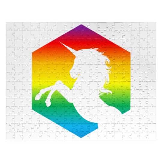 Rainbow Unicorn d20 Silhouette | TTRPG Pride Jigsaw Puzzles