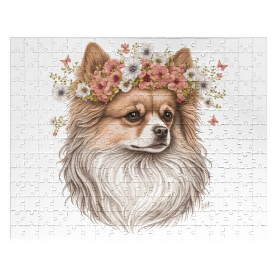 Cute Pomeranian Pom Flower Crown Pet Dog Breed Flo Jigsaw Puzzles