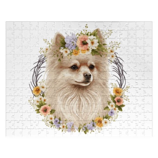Cute Pomeranian Pom Flower Crown Pet Dog Breed Flo Jigsaw Puzzles