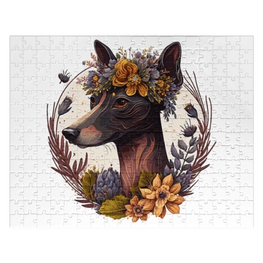 Cute Miniature Pinscher Flower Crown Pet Dog Breed Jigsaw Puzzles