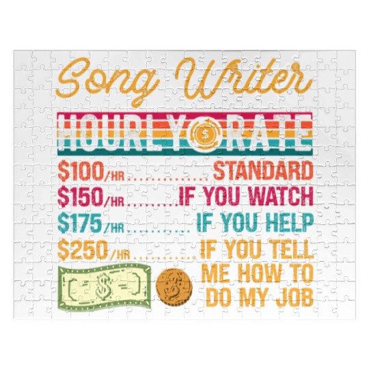 Funny Vintage Song Writer Hourly Rate Job Title Jigsaw Puzzles