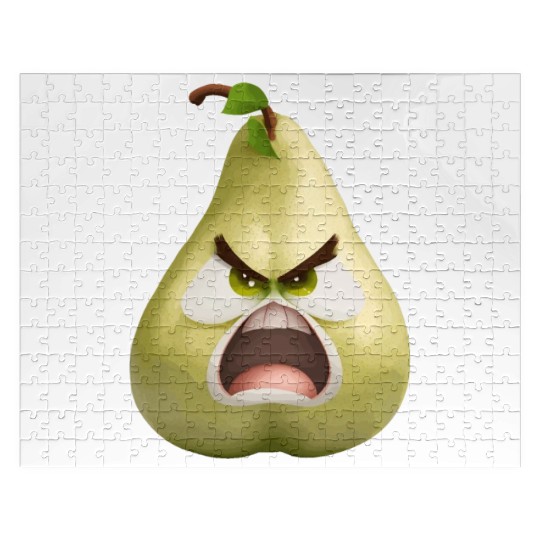 A pear with angry face cartoon style Jigsaw Puzzles