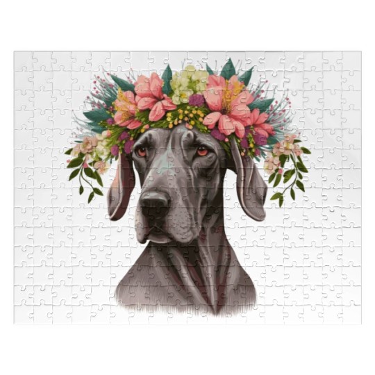 Cute Great Dane Flower Crown Pet Dog Breed Floral Jigsaw Puzzles
