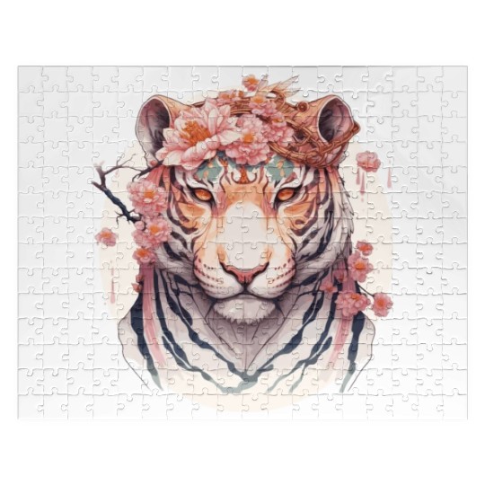 Watercolor Flower Tiger Chinese Zodiac Animal Sign Jigsaw Puzzles