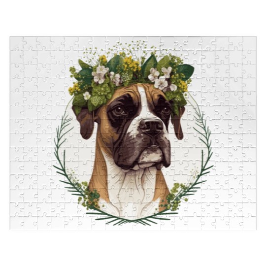 Cute Boxer Dog Flower Crown Pet Dog Floral Puppy Jigsaw Puzzles