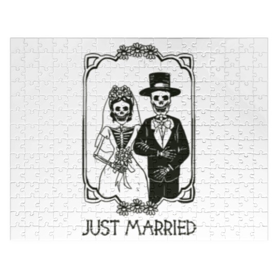 Halloween Skeletons Bride Groom Just Married Jigsaw Puzzles
