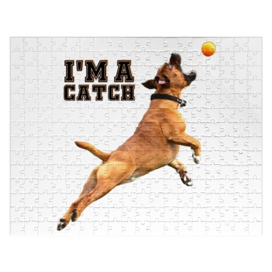 Big Dog Bull Mastiff Catching a Ball, I'm a Catch Jigsaw Puzzles