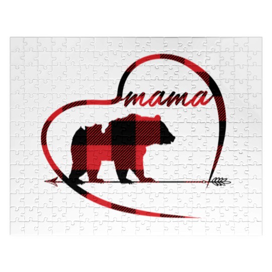 Red Buffalo Plaid Mama Bear 1 Cub Heart For Mom Jigsaw Puzzles