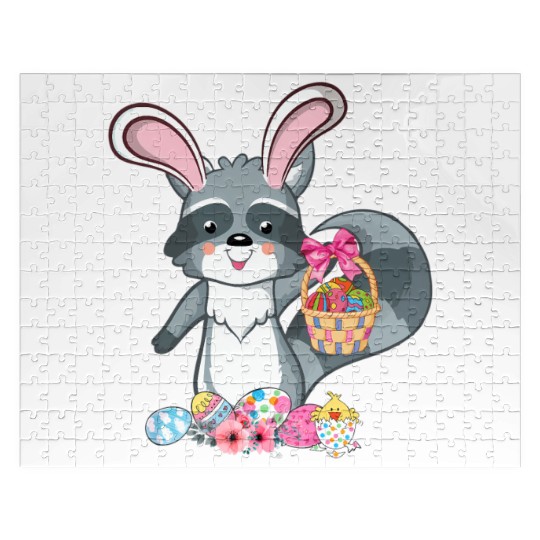 Raccoon Bunny Ears Easter Eggs For Jigsaw Puzzles