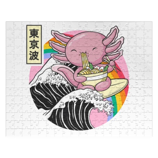 Axolotl Eating Ramen Kanagawa Wave Kawaii Japan Va Jigsaw Puzzles