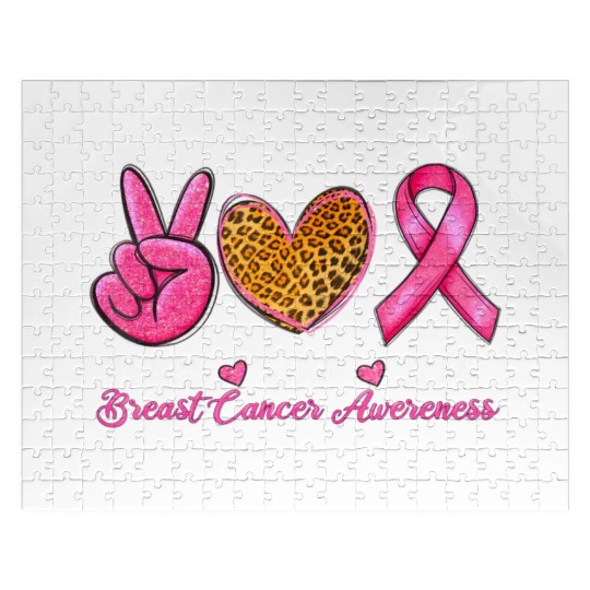 Peace Love Cure Pink Ribbon Cancer Breast Awarenes Jigsaw Puzzles