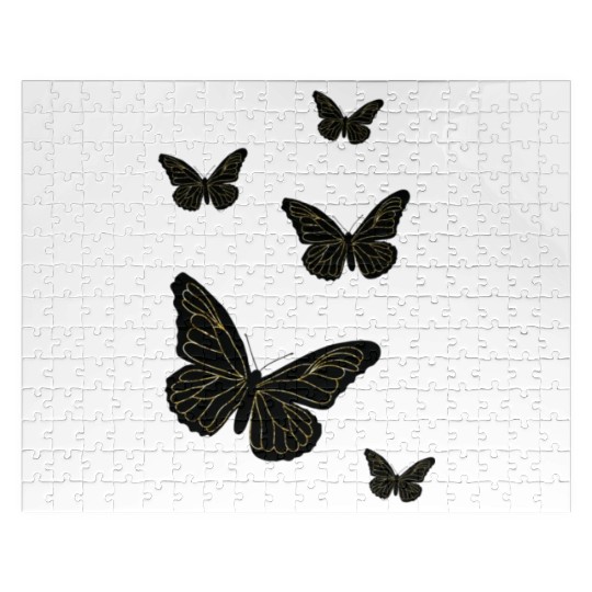 Black glittery butterflies monarch Jigsaw Puzzles