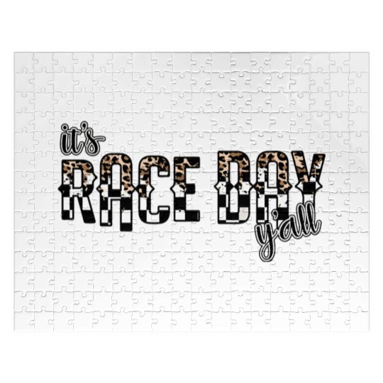 Leopard It'S Race Day Y'All Checkered Flag Racing Jigsaw Puzzles