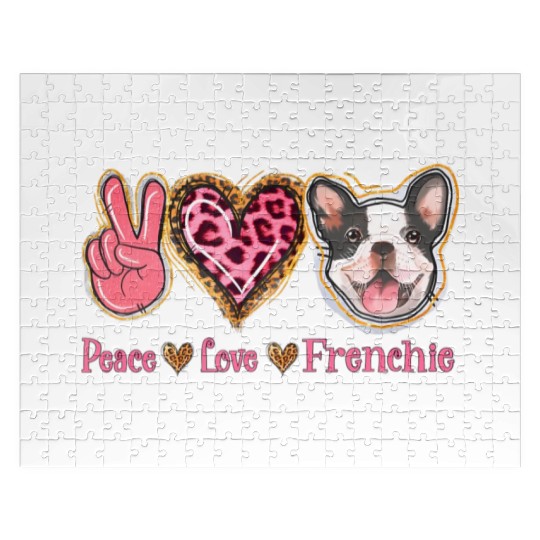 Leopard Peace Love Frenchie Funny Dog Mom Mothers Jigsaw Puzzles