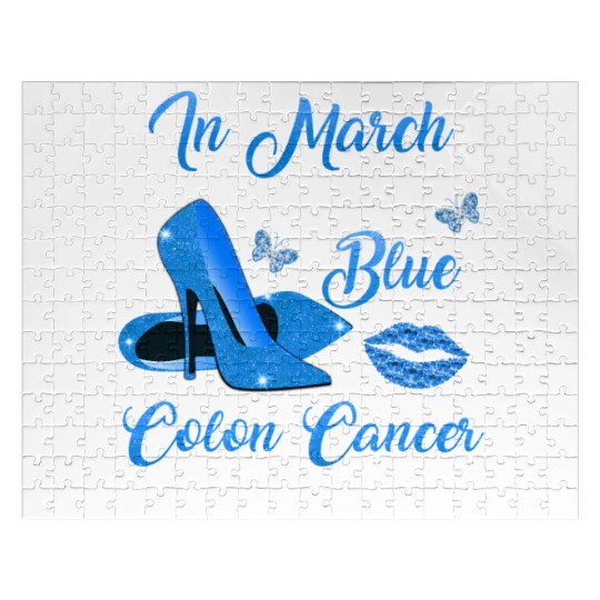 In March We Wear Blue High Heels Colon Cancer Awar Jigsaw Puzzles