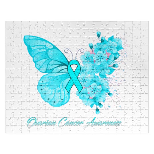 Ovarian Cancer Awareness Ribbon Teal Ovarian Cance Jigsaw Puzzles