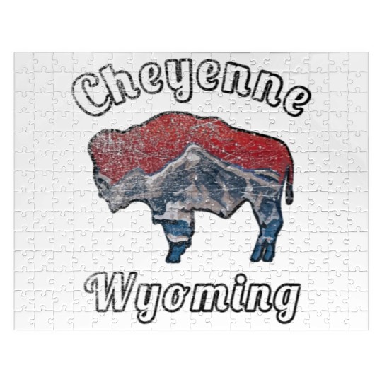 Cheyenne Wyoming With Flag Themed Mountain Scenery Jigsaw Puzzles