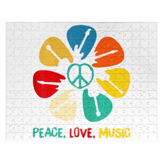 Peace Love Music Guitar Flower Rock And Roll Jigsaw Puzzles