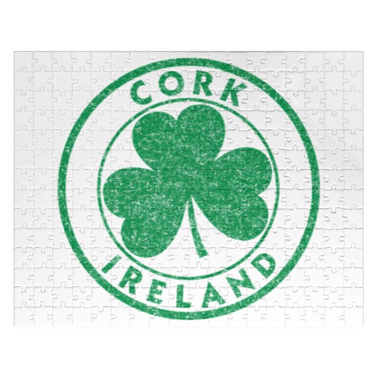 Cork Ireland Shamrock Sign Distressed Green Print Jigsaw Puzzles