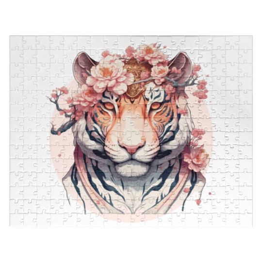 Watercolor Flower Tiger Chinese Zodiac Animal Sign Jigsaw Puzzles