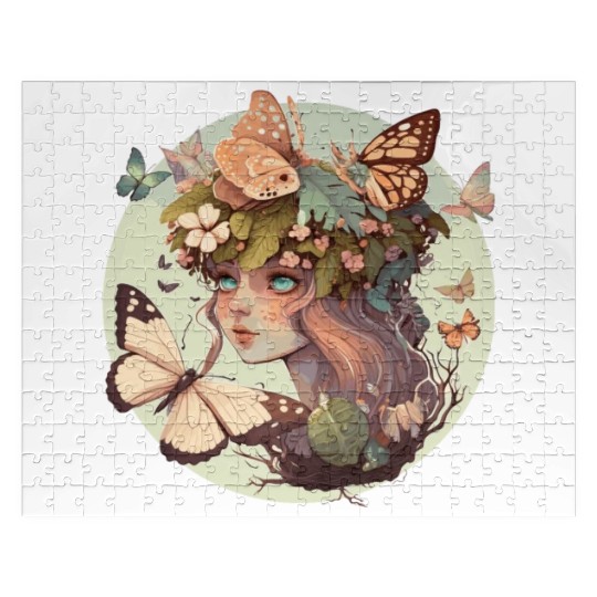 Cottagecore Butterfly Girl Cute Goblincore Fantasy Jigsaw Puzzles