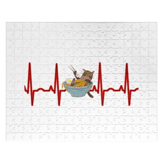Kawaii Anime Cat Eating Ramen Noodles Otaku EKG Jigsaw Puzzles