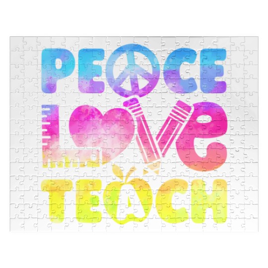 Teacher Peace Love Teach First Day Back To School Jigsaw Puzzles