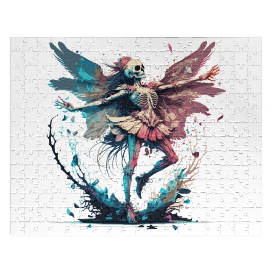 Watercolor Skeleton Fairy Gothic Fairycore Grunge Jigsaw Puzzles