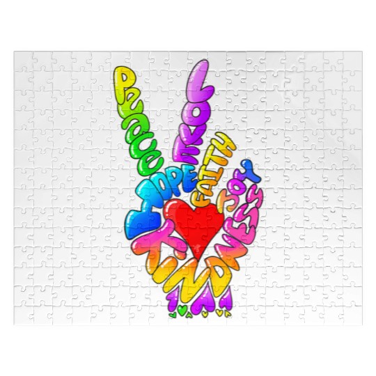Peace Love Hope Joy Faith Kindness Word Art by Tan Jigsaw Puzzles