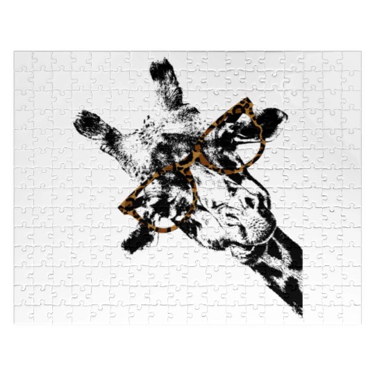 Hipster Giraffe Print Leopard Print Glasses Jigsaw Puzzles