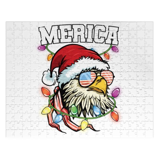 Merica Usa Flag Patriotic Veteran Santa Bald Eagle Jigsaw Puzzles