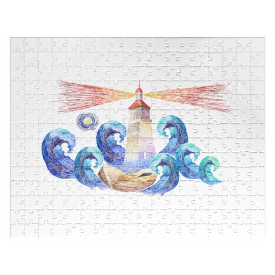 Lighthouse Night y Boat And Sea Nautical Jigsaw Puzzles