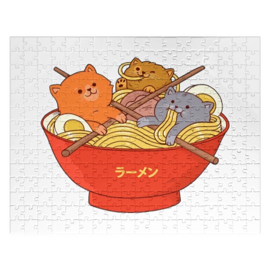 Kawaii Anime Cat Japanese Ramen Noodle Jigsaw Puzzles