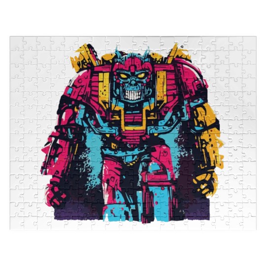 Red Jigsaw Puzzles Retro Style 90s Cartoon Comic Hero Robot