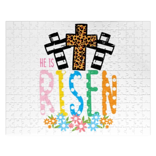 He Is Risen Leopard Cross Easter Jesus Religious Jigsaw Puzzles