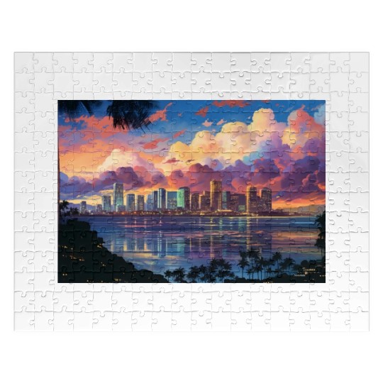 Anime Honolulu A Vibrant Anime Inspired Skyline Jigsaw Puzzles