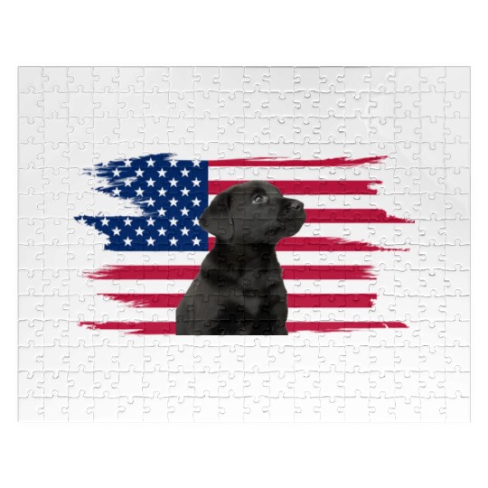 American Flag Dog Black Lab Puppy Jigsaw Puzzles