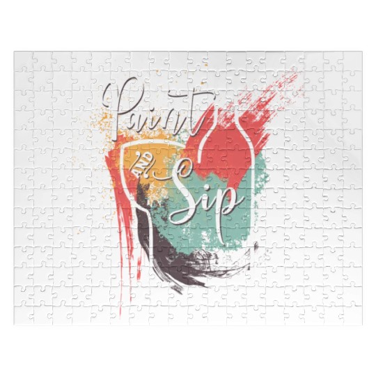 Paint And Sip Party Night Wine And Canvas Novelty Jigsaw Puzzles