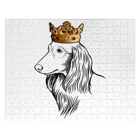 Longhaired Dachshund Dog Wearing Crown Jigsaw Puzzles