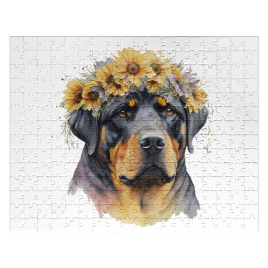 Cute Rottweiler Sunflower Dog Breed Pet Puppy Jigsaw Puzzles