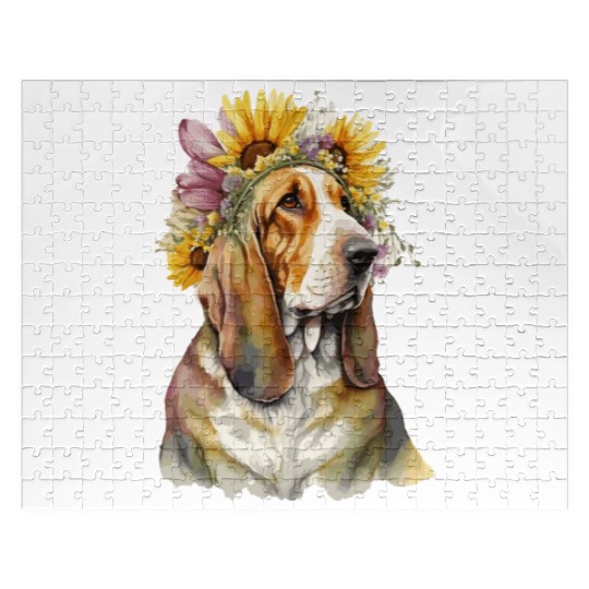 Cute Basset Hound Sunflower Dog Breed Pet Puppy Jigsaw Puzzles