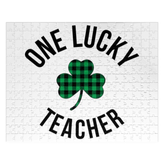 One Lucky Teacher Buffalo Plaid Green Shamrock Jigsaw Puzzles