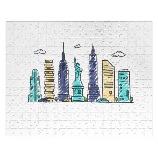 New York City Nyc yline Ny Watercolor Jigsaw Puzzles